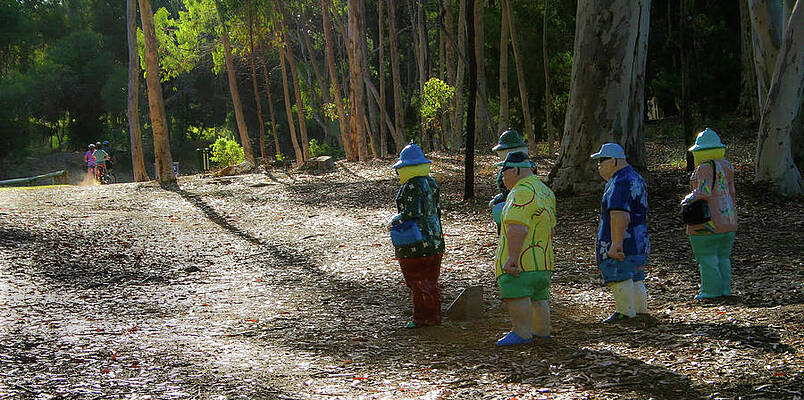 Place Wall Art featuring the painting The Onlookers - A Group Of Small People Looking At Distant Child by Jeremy Holton