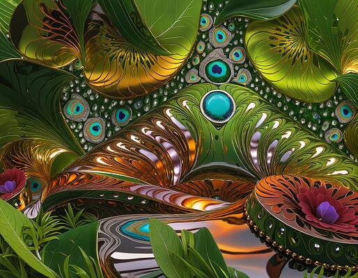 Organic Wall Art featuring the digital art The Peacock Dimension by Eris And AI