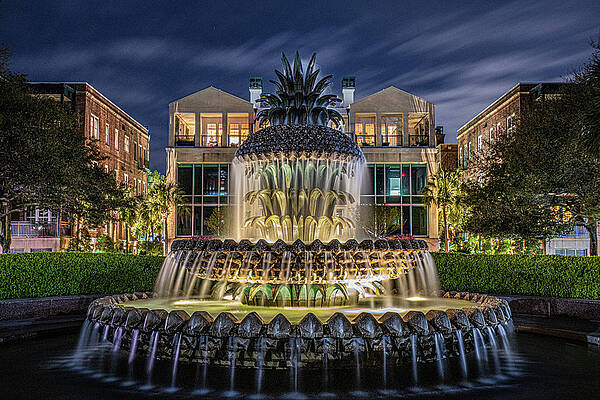 South Carolina Wall Art featuring the photograph The Pineapple Fountain At Charleston's Waterfront Park by Douglas Wielfaert