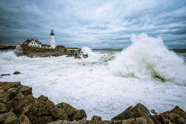 Maine Wall Art featuring the photograph The Power Of The Sea, Nor'easter Waves. by Jeff Sinon