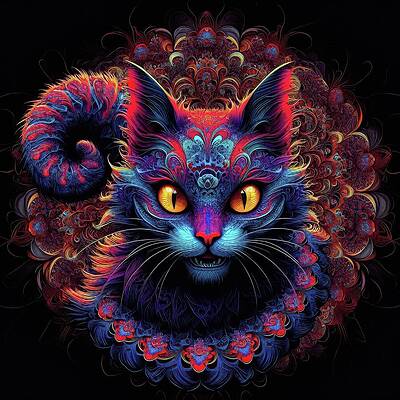 Intricate Wall Art featuring the digital art The Psychedelic Cheshire by Bill And Linda Tiepelman