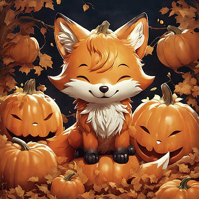 Wall Art featuring the digital art The Pumpkin Fox by Deb Beausoleil