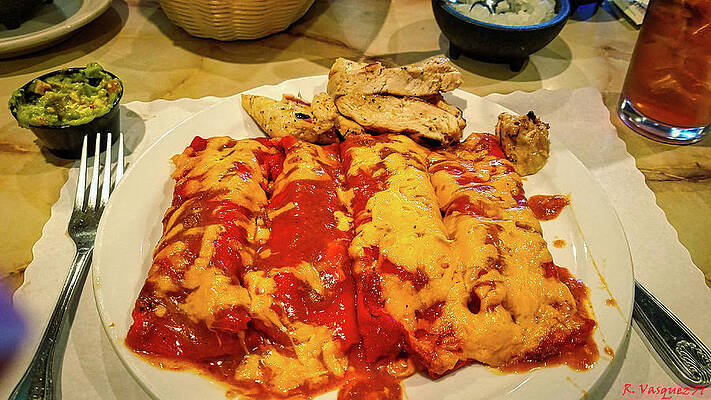 Wall Art featuring the photograph The Quintessential Cheese Enchiladas With Chicken Fajitas by Rene Vasquez