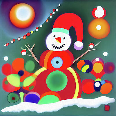 Wall Art featuring the digital art The Red Happy Snowman by Tatiana Travelways