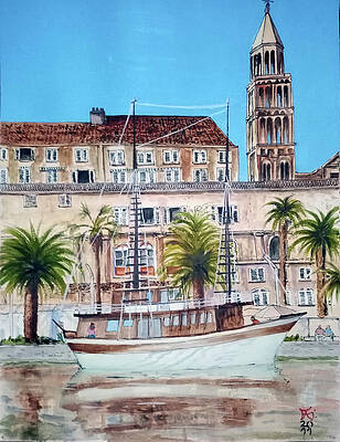 Wall Art featuring the painting The Riva In Split Croatia by Francisco Gutierrez