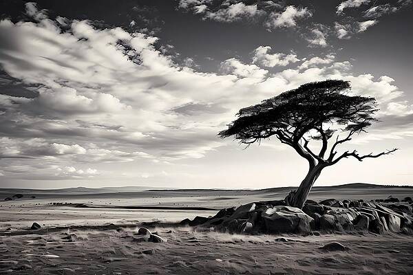 Wildlife Digital Art - The Serengeti Plains In Black And White Fine Art Style No 2 by Andre Petrov