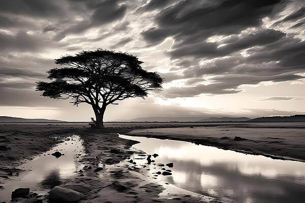 Wildlife Digital Art - The Serengeti Plains In Black And White Fine Art Style No 3 by Andre Petrov