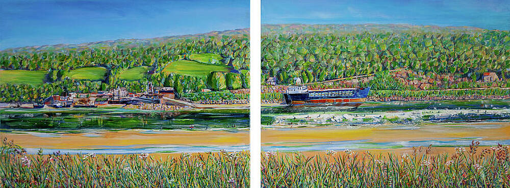 Wall Art featuring the painting THE SEVERN BORE AT ARLINGHAM PASSAGE. DIPTYCH Acrylic On Canvas by Seeables Visual Arts