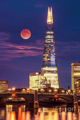 Dramatic Photograph - The Shard And Red Moon, London by Neale And Judith Clark