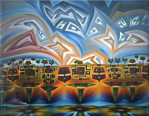 Colorful Geometric Sky and Landscape Digital Art