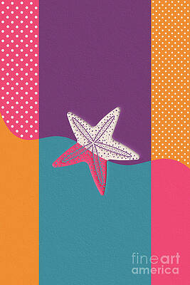 Whimsical Wall Art featuring the digital art The Starfish Parade, Modern Minimalist Bold Colorful Color Block Art by Ema Paraschiv