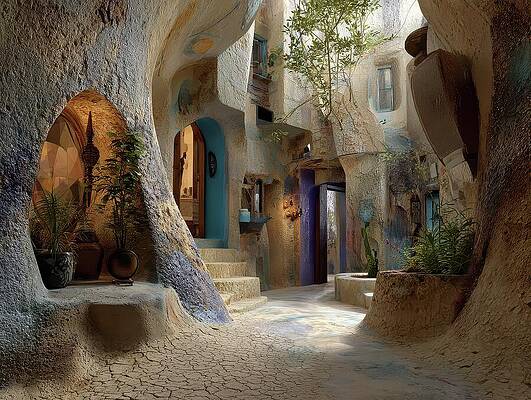 Enchanting Cave Dwelling Passage Digital Art