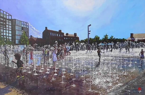 Wall Art featuring the painting The Summer In Granary Square Kings Cross London UK by Francisco Gutierrez