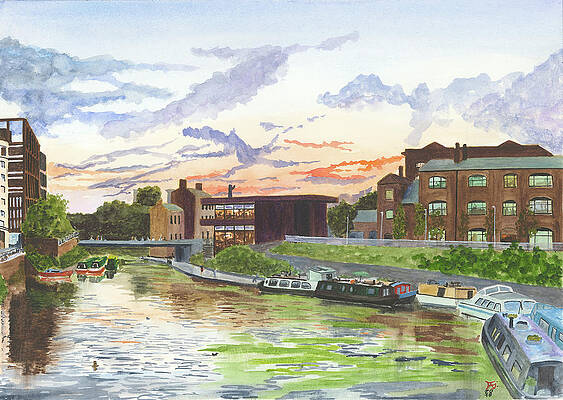 Wall Art featuring the painting The Sunset And Granary Square London UK by Francisco Gutierrez