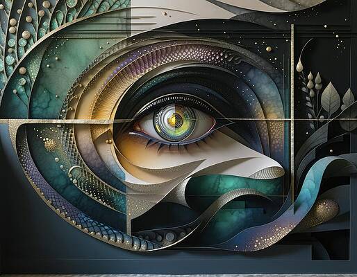 Gold Wall Art featuring the digital art The Surveillance Ecosystem by Eris And AI
