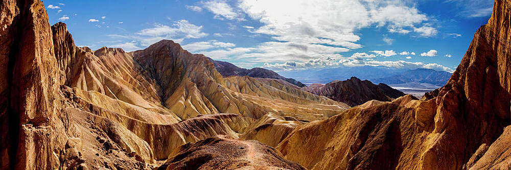 Wall Art featuring the photograph The View From Red Cathedral - Panoramic Look At Golden Canyon In Death Valley by Mike Lee