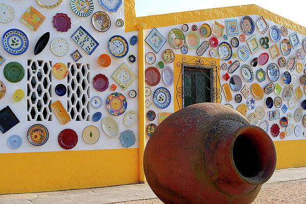 Summer Wall Art featuring the photograph The Wall With Ceramic Plates On The Building In Portugal by Severija Kirilovaite