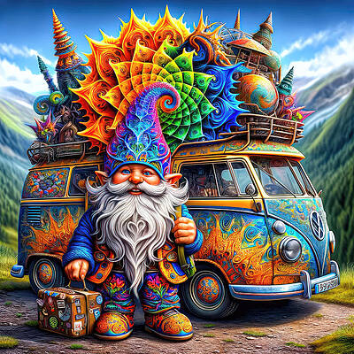 Digital Art - The Wandering Whimsy Of Whiskerwick The Gnome by Bill and Linda Tiepelman