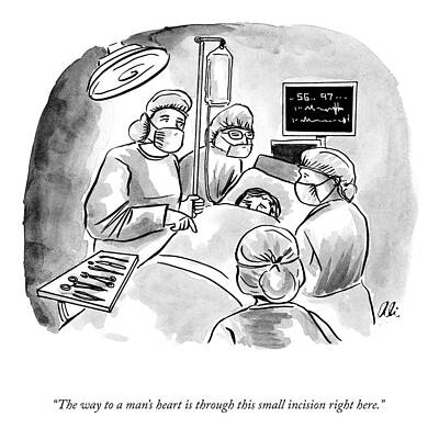 Surgical Team with Heart Monitor Drawing