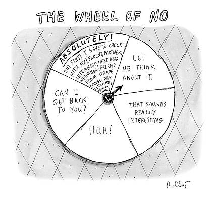 Spin Wall Art featuring the drawing The Wheel Of No by Roz Chast