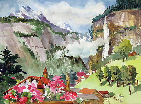 Wall Art featuring the painting The Whole Valley - Switzerland by Sheila Parsons