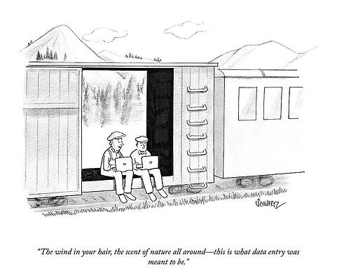 Two Men Working on Laptops in Train Drawing