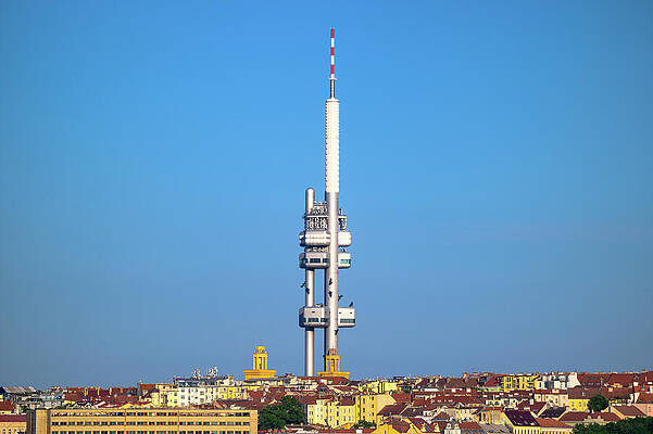 Wall Art featuring the photograph The Zizkov Television Tower Above Prague Cityscape by Miroslav Liska