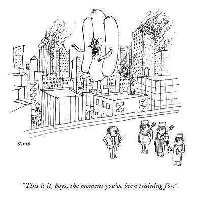 Giant Hotdog Confronts City Wall Art