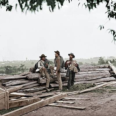 Civil War Soldiers Resting on Logs Wall Art