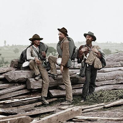 Three Civil War Soldiers Resting Wall Art