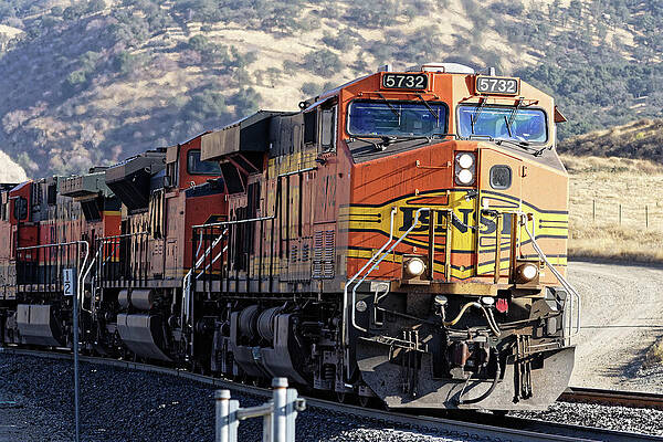 Vibrant Photograph - Three Kinds Of Pumpkin -- BNSF Freight Locomotives In Bealville, California by Darin Volpe