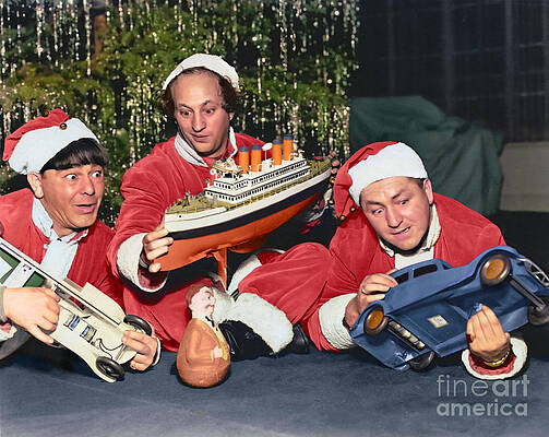 Funny Wall Art featuring the digital art Three Stooges At Christmas by Franchi Torres