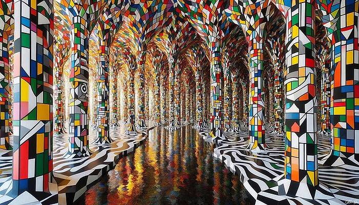 Colorful Stained Glass Forest Wall Art