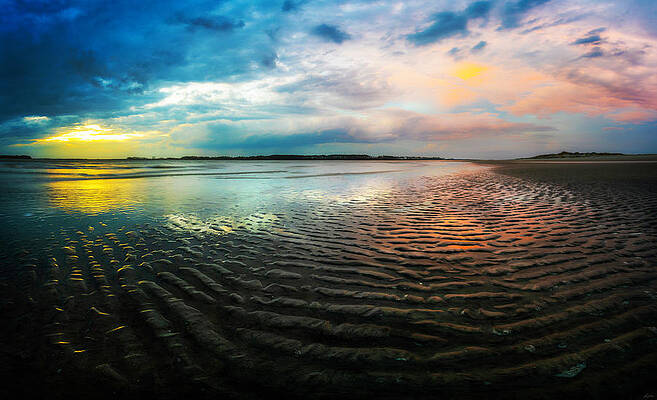 Panoramic Wall Art featuring the photograph Tidal Crawl Ripples On Folly Beach by Owen Weber