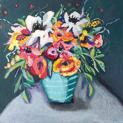 Flower Wall Art featuring the mixed media Tiffany Blue Vase by Mary Conner