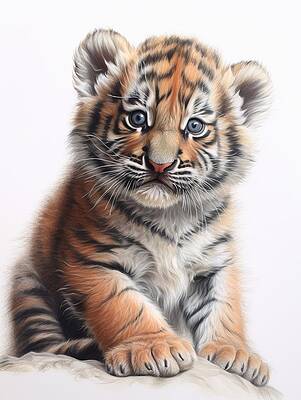 Wall Art featuring the painting Tiger Cub by Land of Dreams