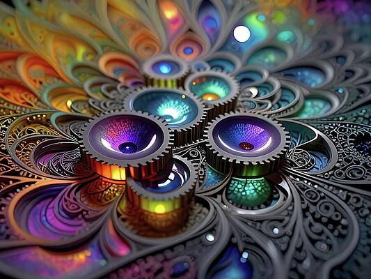 Colorful Geometric Design with Cogs Wall Art