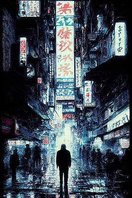 Landscape Painting - Tokyo Cyberpunk Cityscape At Night, 11 by AM FineArtPrints