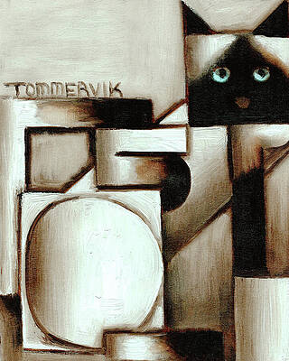 Cool Painting - Abstract Siamese Cat Art Print by Tommervik