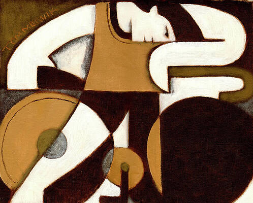 Cyclist in Abstract Form Painting