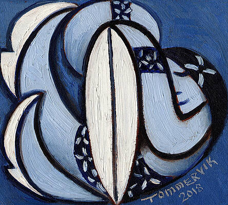 Hawaii Wall Art featuring the painting Hula Girl  With Surfboard Art Print by Tommervik