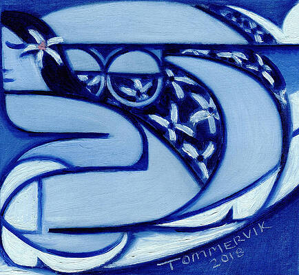 Hawaii Wall Art featuring the painting Hawaiian Woman Surfing Art Print by Tommervik