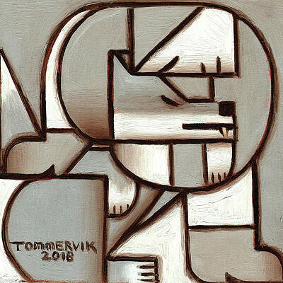 Animal Painting - Modern Man And Wolf Abstract Art Print by Tommervik