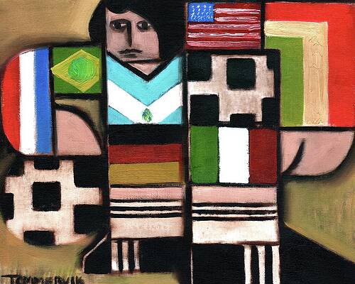 Cubist Style with National Flags Painting