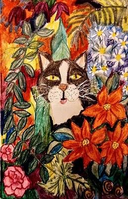 Woman Wall Art featuring the drawing Tony In His Backyard Jungle by Stacey Torres