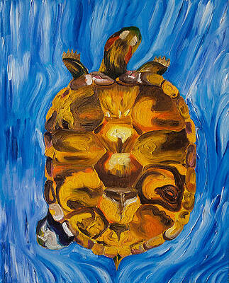 Wall Decor Painting - Tortuga De Orejas Rojas En Agua - Red-eared Slider Turtle In Water by Michel Cruz-Garcia