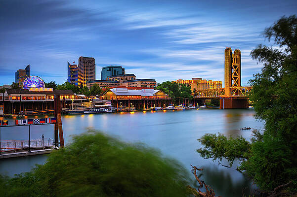 Photograph - Tower Bridge And Sacramento River In Sacramento, California, Captured At Night by Miroslav Liska