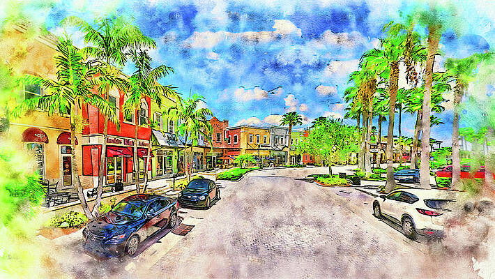 Digital Art - Tradition Square In Port St. Lucie, Florida - Pen And Watercolor by Nicko Prints