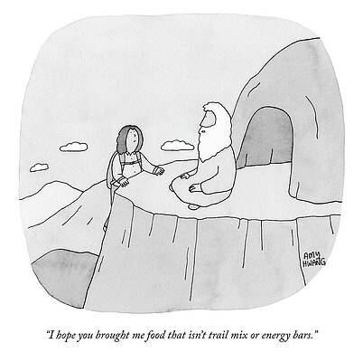 Hiker Meets Wise Man on Mountain Drawing