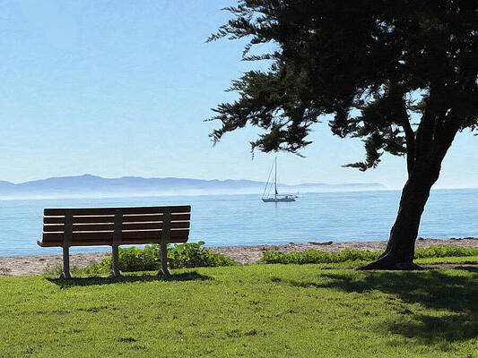 Tranquil Coastal View with Sailboat Photograph